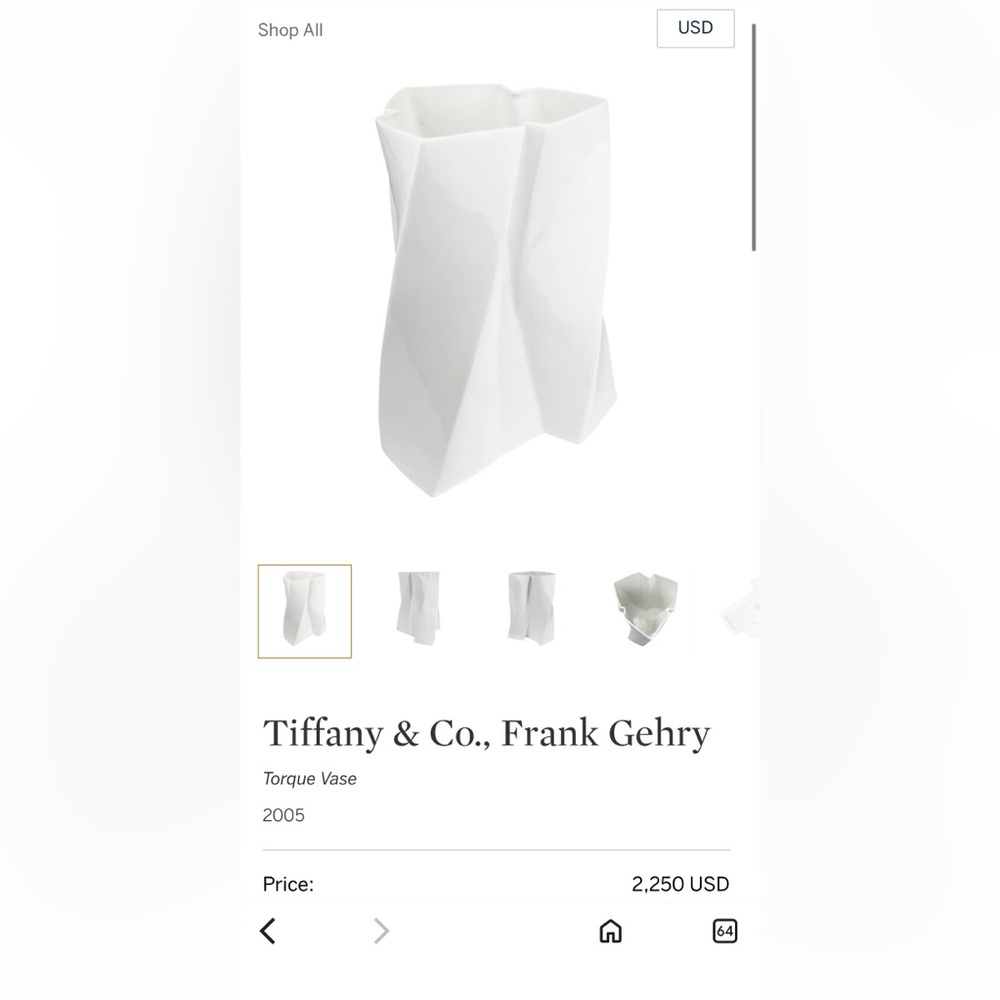 Tiffany & Co. White Sculptural Vase Frank Gehry